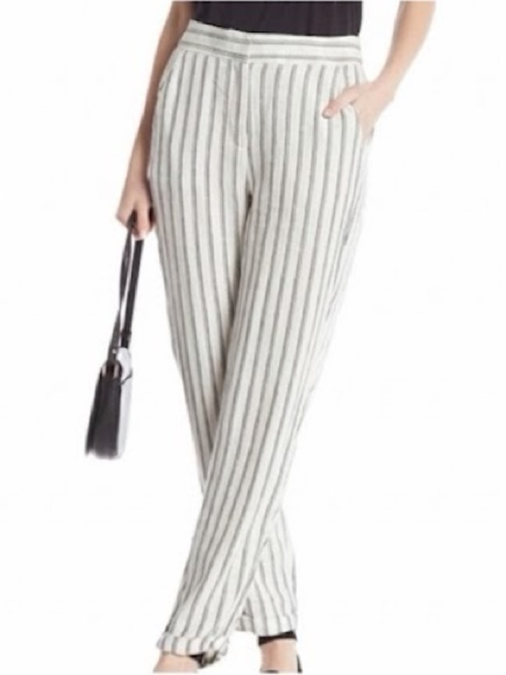 NWT Max Studio Linen-Blend Stripe Crop Wide Leg Pant XL $98